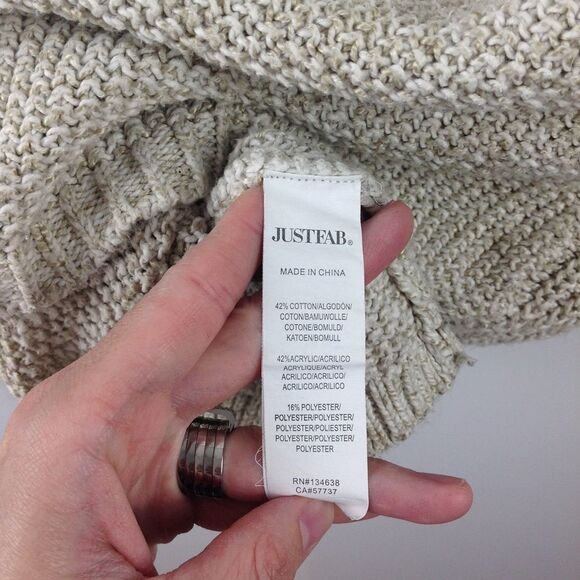 𝅺JUST Fab Marled Oatmeal Fringed V Neck Sweater Size S - Picture 7 of 8